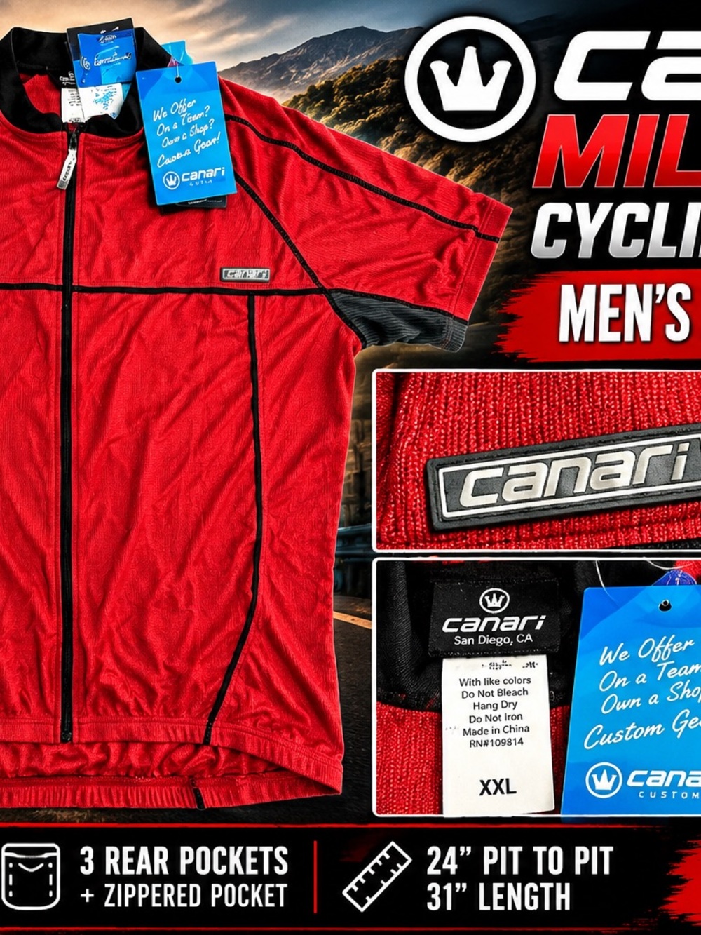 Canari Milano V Cycling Jersey Men’s XXL NWT Full Zip Crimson Red Bike Shirt